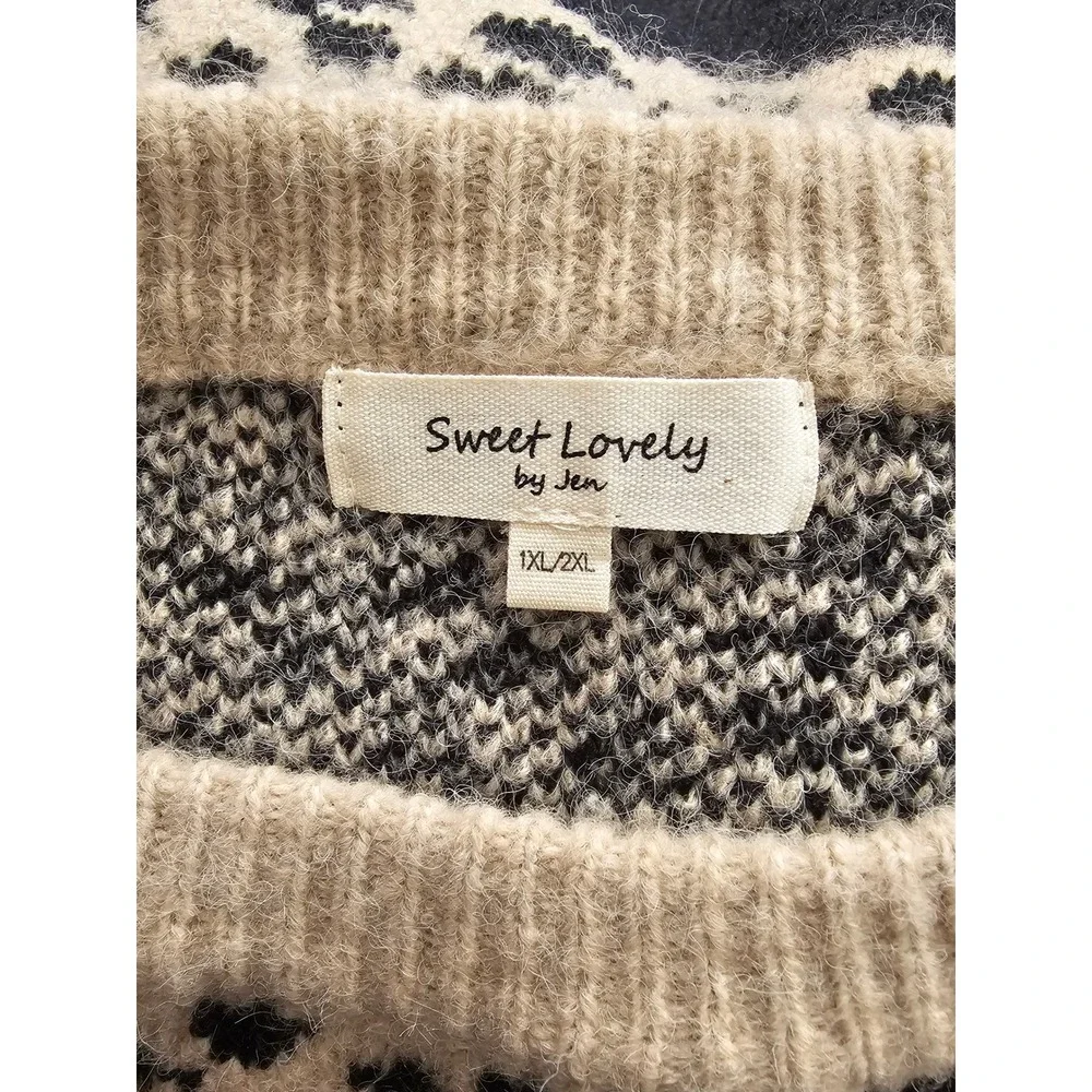 Women's 1X2X Leopard Color Block Crew Neck‎ Pullover Sweater Fall Cozycore Comfy